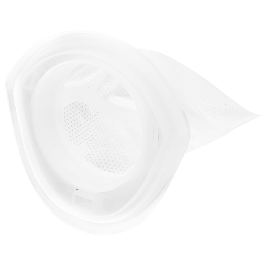 Close-up of a white mesh filter component, designed for use in a BLACK+DECKER photography product.