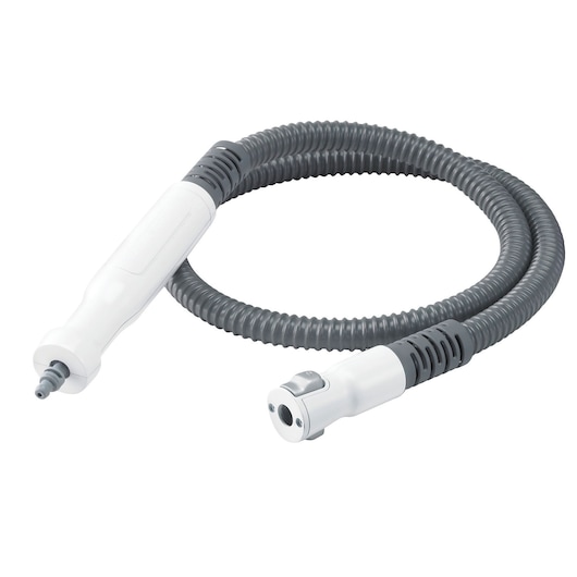 A flexible gray and white hose attachment, likely for a steam cleaning device or household appliance, displayed on a white background.