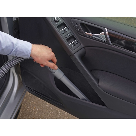BLACKDECKER NV1210AV handheld vacuum cleaning car door pocket, side angle.